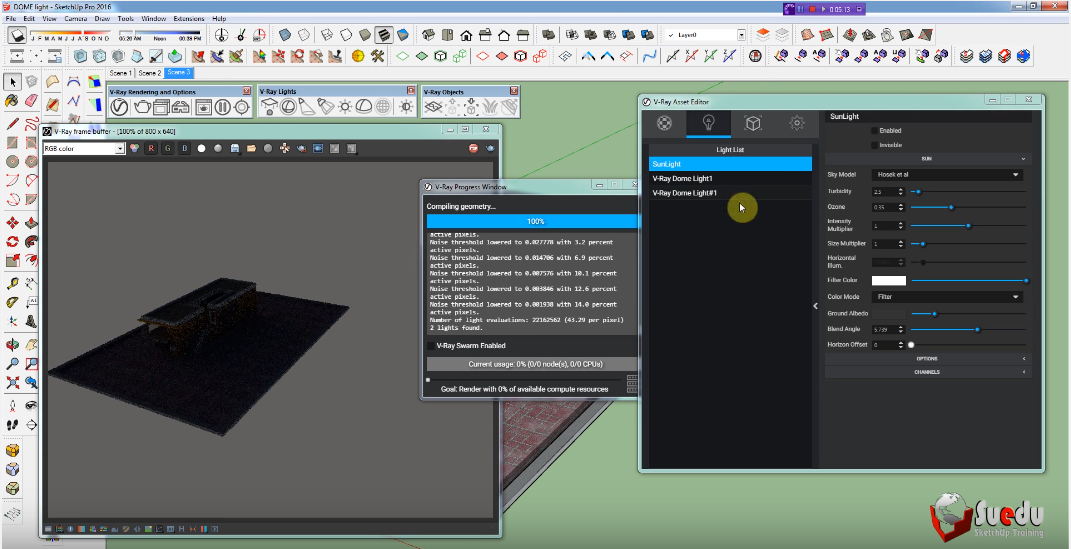 Setting cơ bản và cách đặt đèn Dome Light trong Vray 3.4 for Sketchup