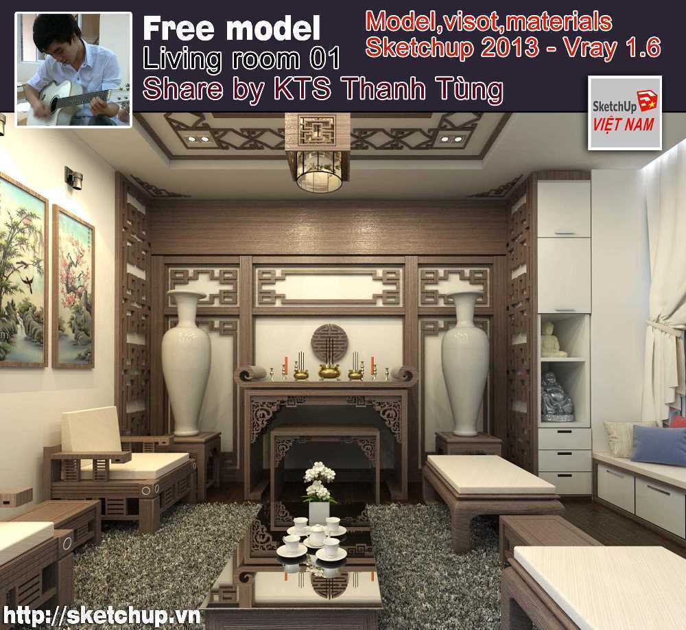 Sketchup model - Living room 01 - Thanh Tùng