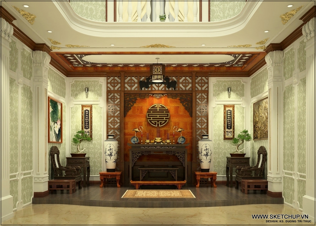 Thumbnail Phòng khách kết hợp phòng thờ biệt thự tân cổ điển - Dương Trí Thức